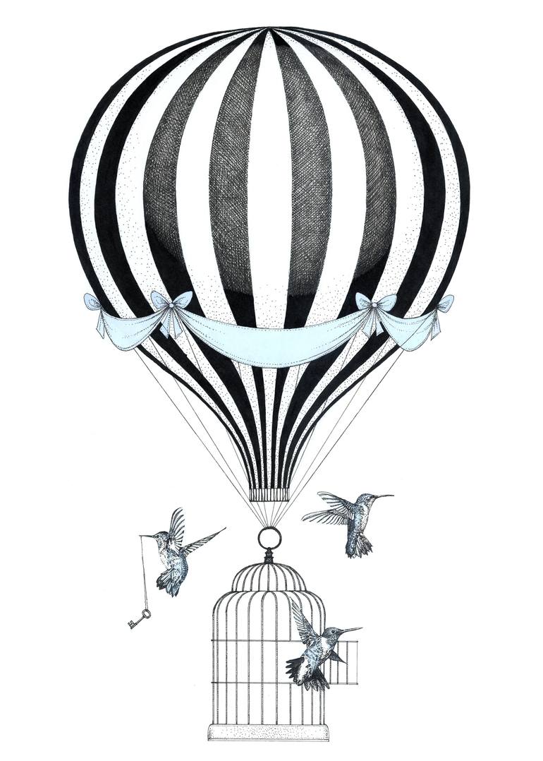 770x1078 hot air balloon and birds drawing - Air Balloon Drawing