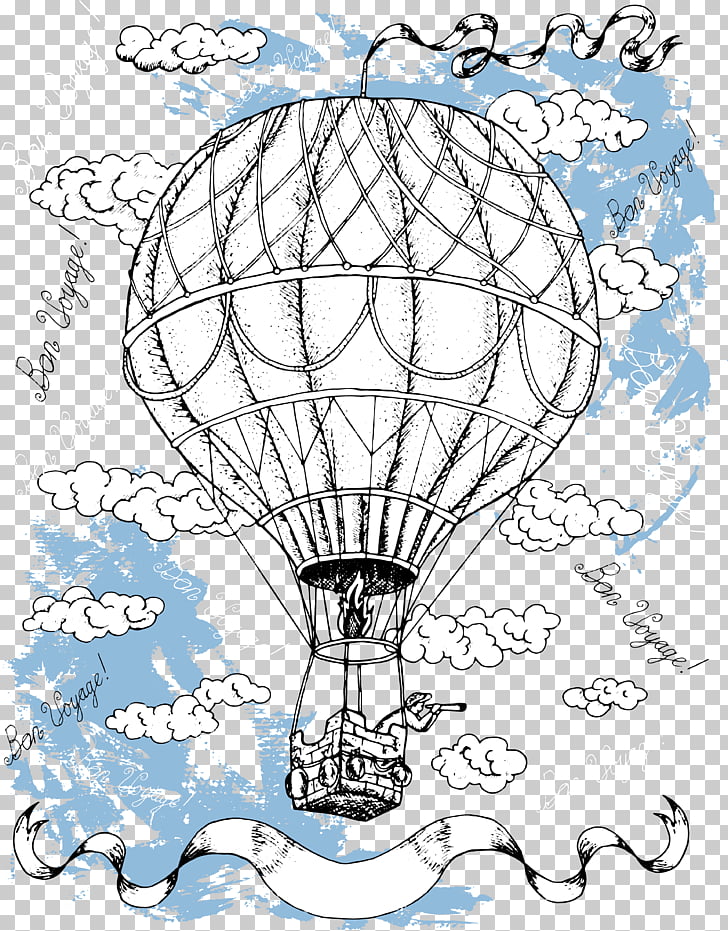 728x931 hot air balloon drawing illustration, blue sky hot air balloon - Air Balloon Drawing