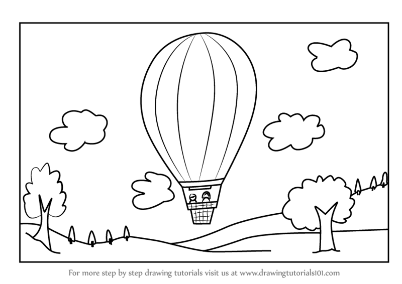 800x566 learn how to draw a hot air balloon scene - Air Balloon Drawing