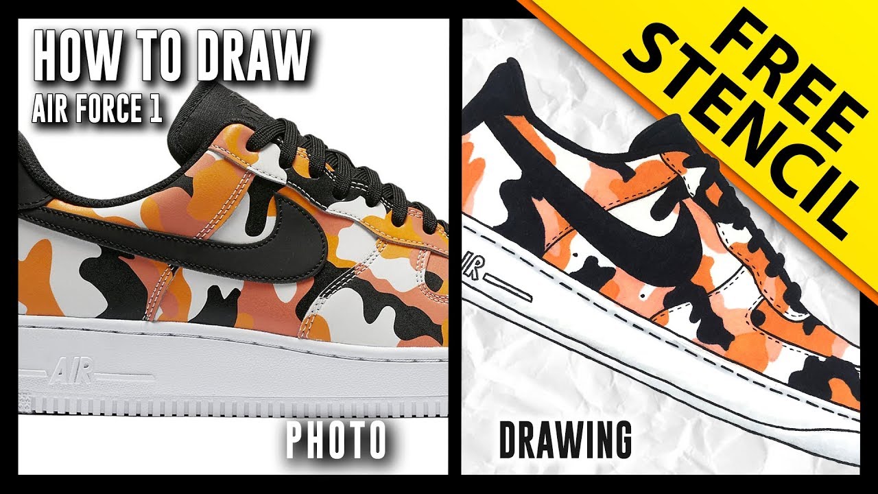 1280x720 How To Draw Nike Air Force Low W Free Stencil - Air Force 1 Drawing