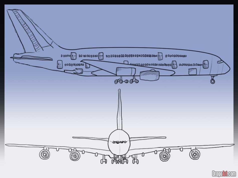 950x713 How To Draw An Airplane, Step - Airplane Drawing