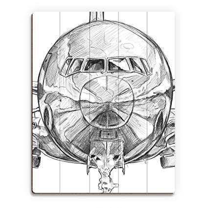 425x425 Triptych Center Jet Plane Fuselage Airplane Sketch - Airplane Line Drawing