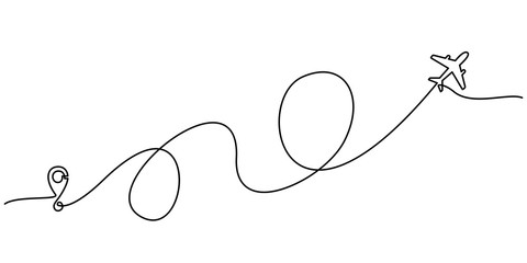 480x240 Continuous Line Drawing Of Airplane Line Path Vector Icon Of Air - Airplane Line Drawing