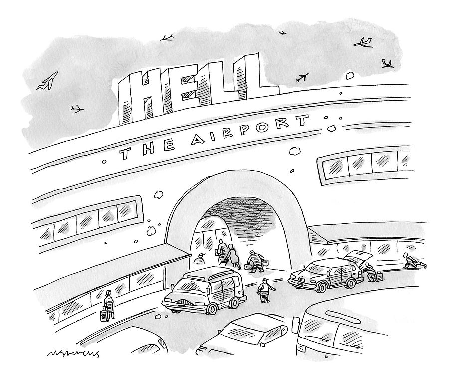 900x760 airport scene sign on top of airport says hell drawing - Airport Drawing