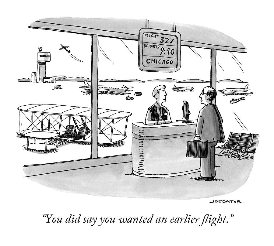 900x810 a man speaks to an airport attendant drawing - Airport Drawing