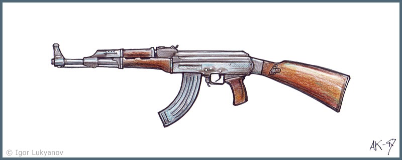 800x320 drawing of a russian rifle ak - Ak Drawing