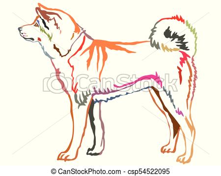 450x357 colorful decorative standing portrait of akita inu colorful - Akita Drawing