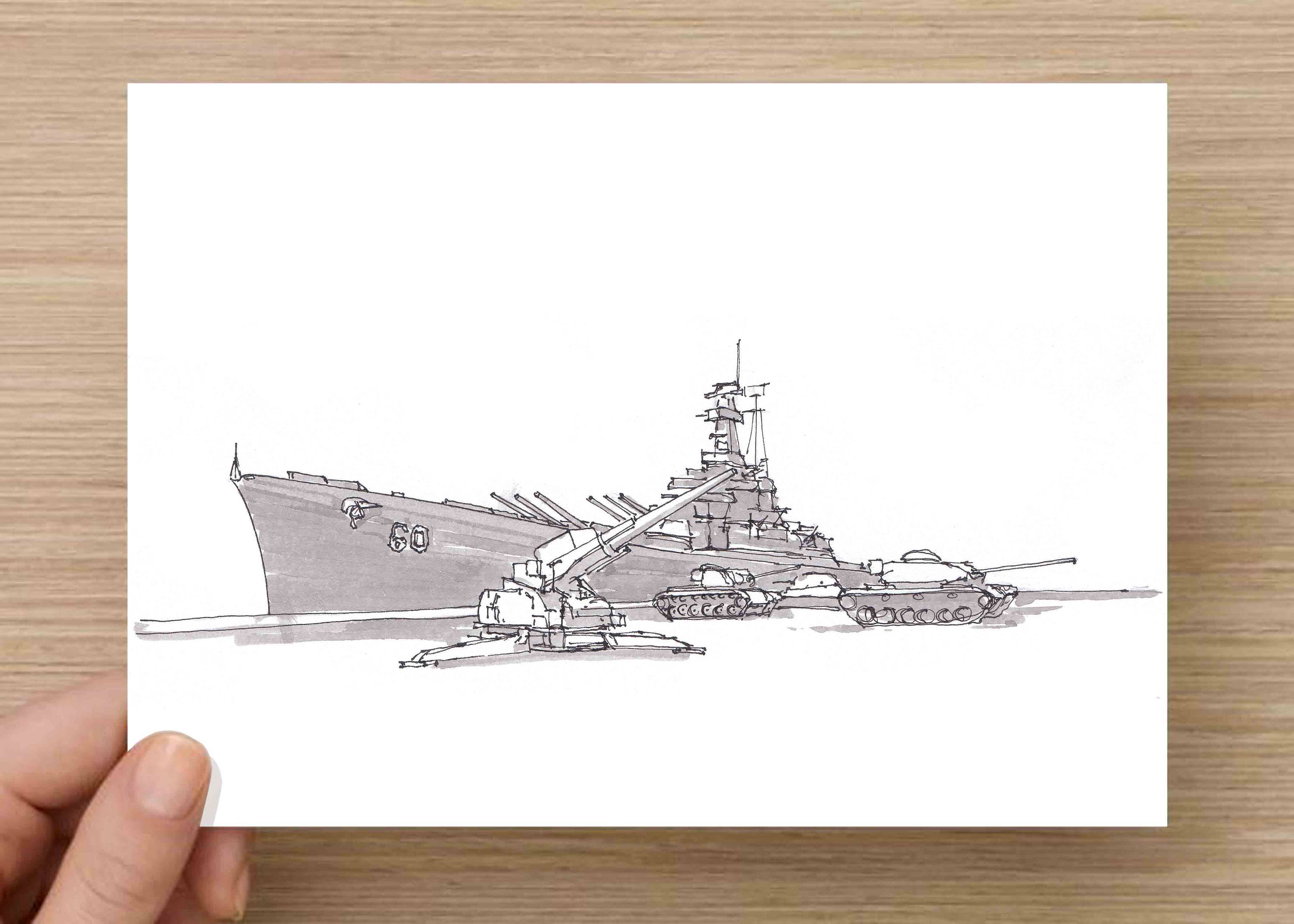 3000x2143 ink drawing of the wwii battleship uss alabama - Alabama Drawing
