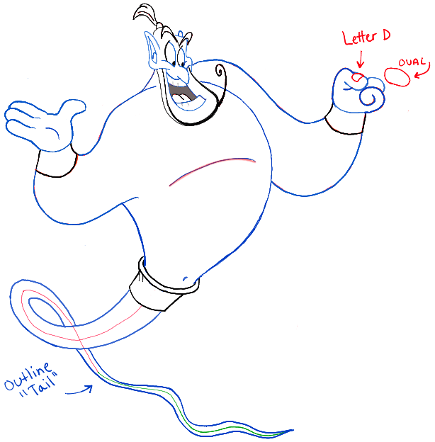 614x624 how to draw the genie from disneys aladdin step - Aladdin Drawing