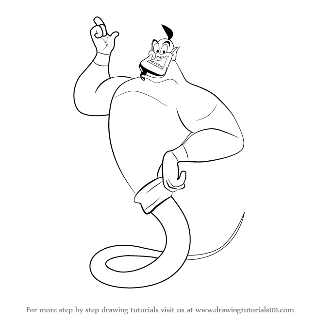 651x667 learn how to draw the genie from aladdin - Aladdin Drawing