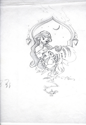 346x500 aladdin jasmine rajah original concept drawing - Aladdin Drawing