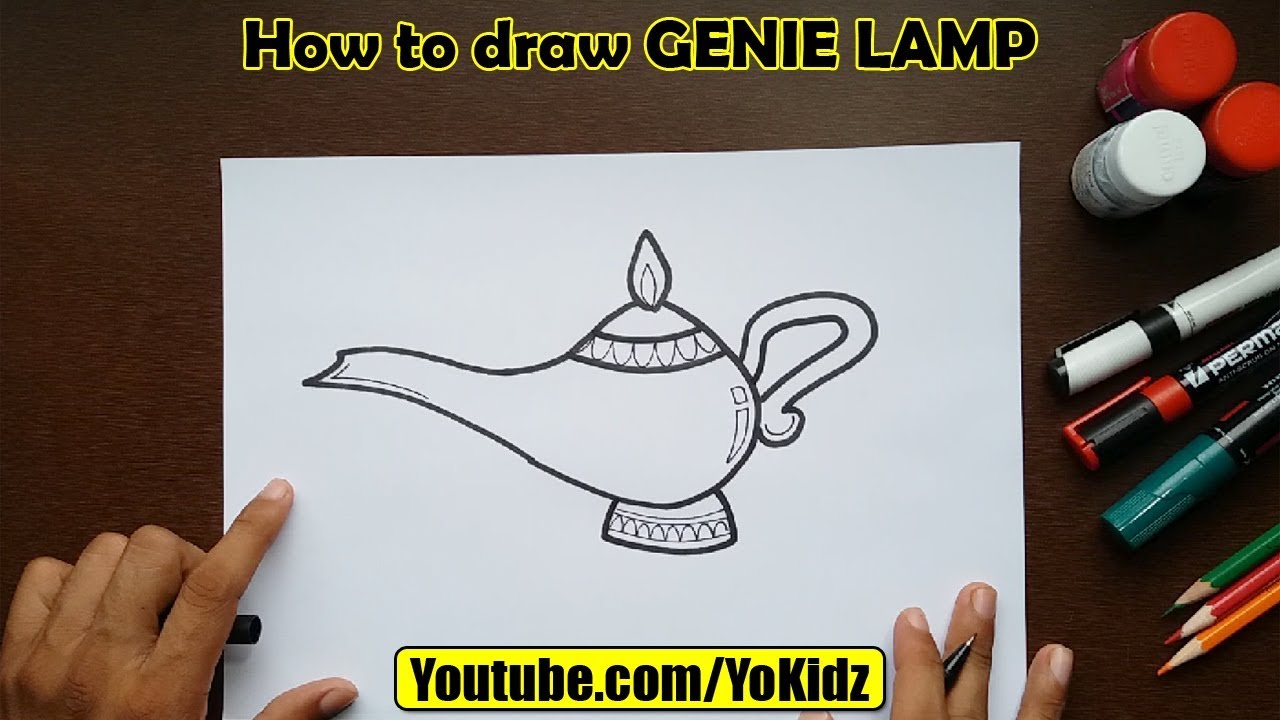 1280x720 How To Draw Genie Lamp - Aladdin Lamp Drawing