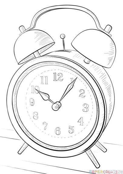 406x575 how to draw an alarm clock step - Alarm Clock Drawing
