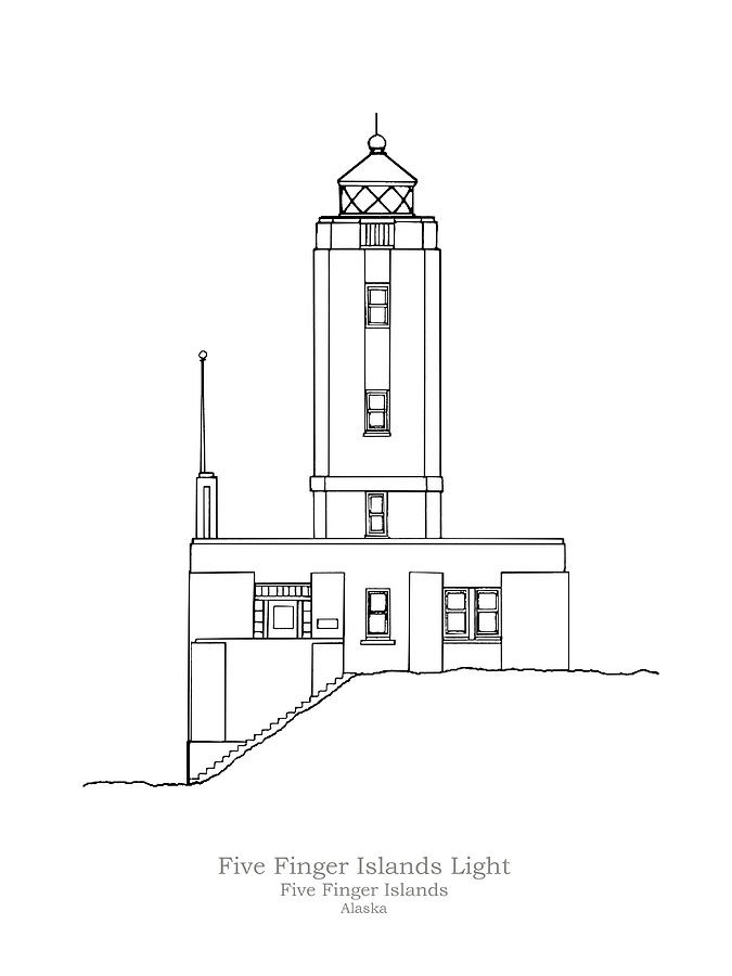 675x900 five fingers island lighthouse - Alaska Drawing