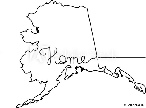 500x370 continuous line drawing of alaska home sign - Alaska Drawing