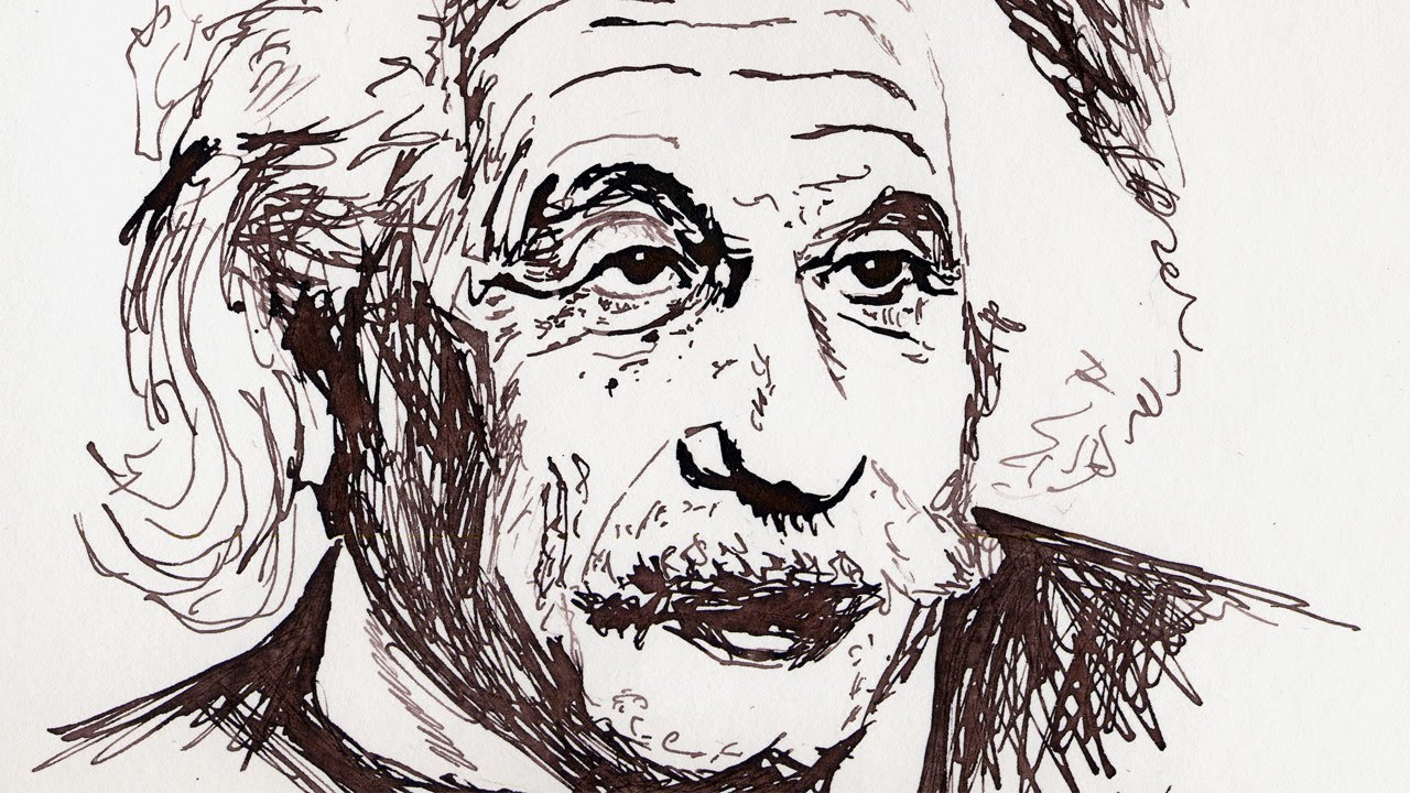 1280x720 Drawing With Ink Albert Einstein - Albert Einstein Drawing