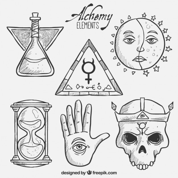 626x626 Hand Drawn Alchemy Elements Vector Free Download - Alchemy Drawing
