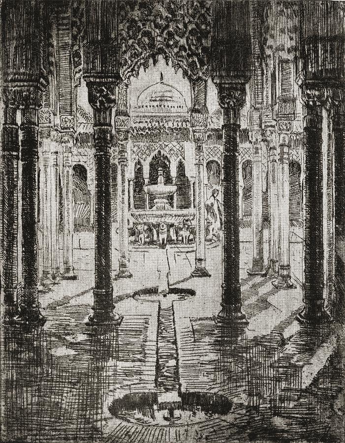 701x900 court of lions, alhambra palace drawing - Alhambra Drawing