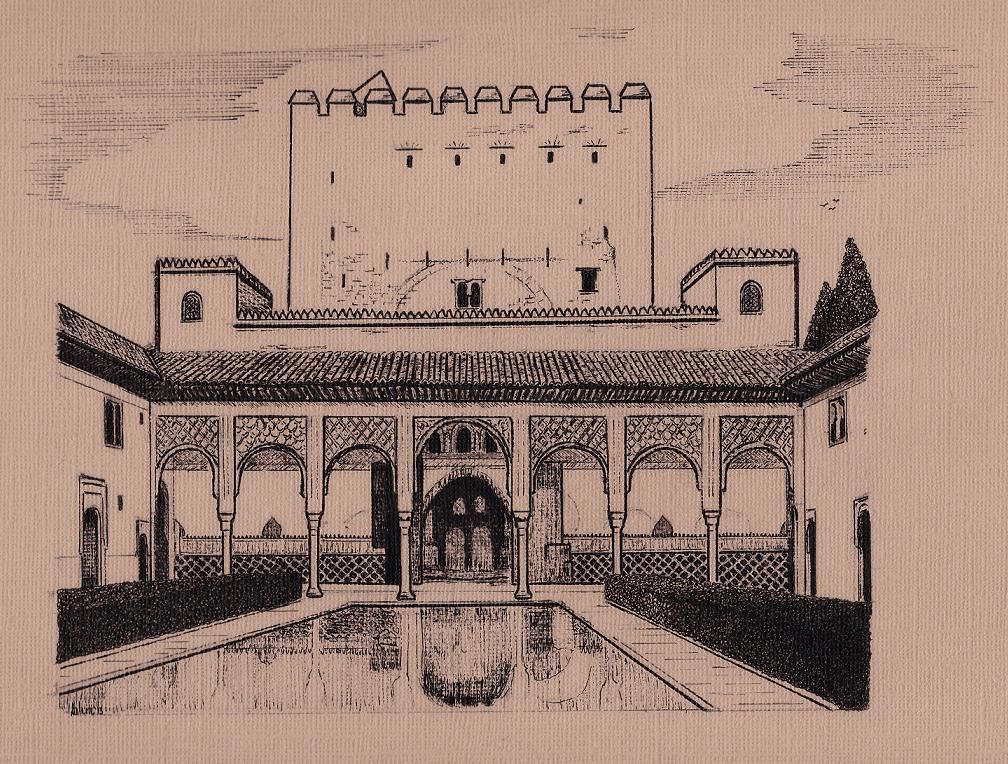 1008x764 patio de los arrayanes alhambra spain ink drawings drawings - Alhambra Drawing