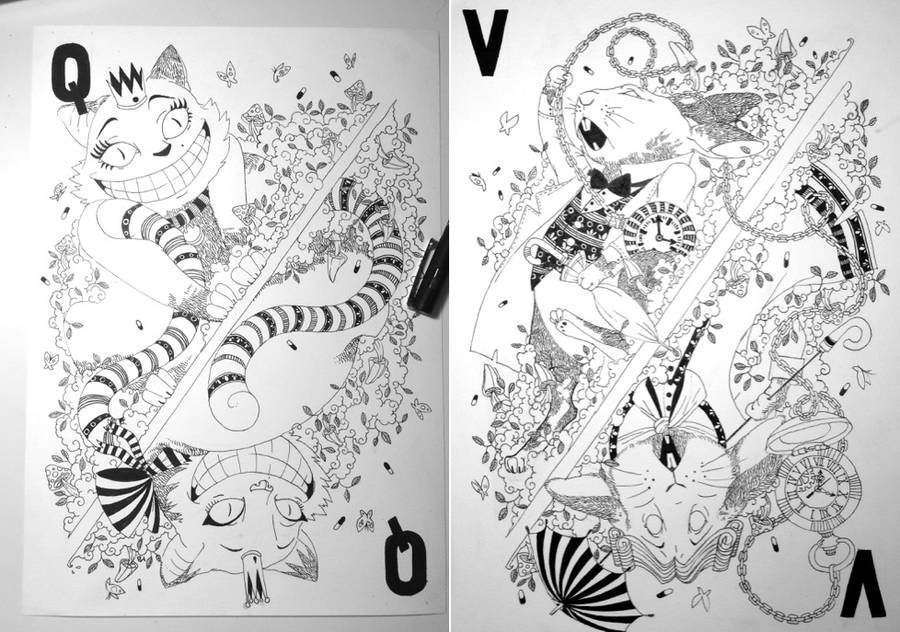 900x632 Beautiful Illustrated Card Deck Inspired - Alice And Wonderland Drawings