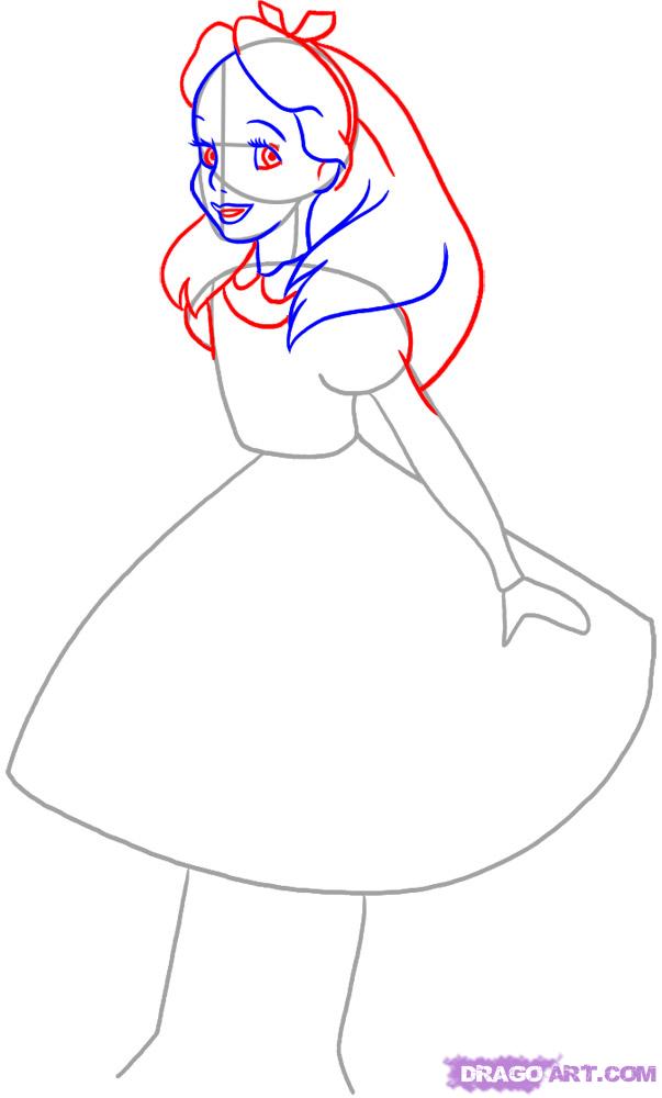 603x1000 how to draw alice in wonderland, step - Alice And Wonderland Drawings