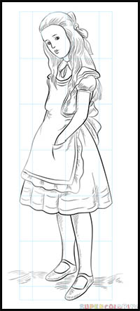 200x442 How To Draw Disney's Alice In Wonderland Cartoon Characters - Alice Drawing