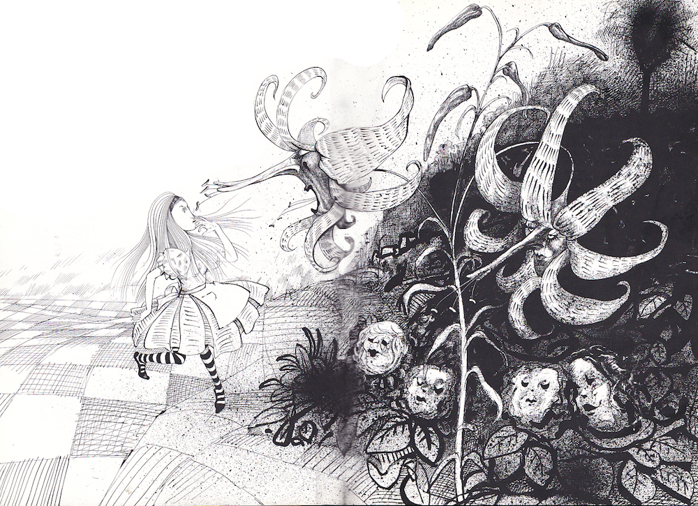 1000x725 Ralph Steadman's Warped Illustrations Of Alice's Adventures - Alice In The Wonderland Drawings