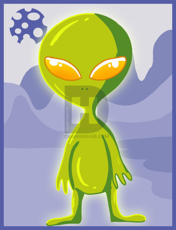 604x788 How To Draw A Cartoon Alien, Step - Alien Cartoon Drawing