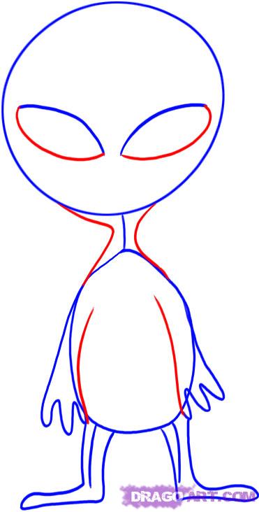371x732 How To Draw A Cartoon Alien, Step - Alien Cartoon Drawing