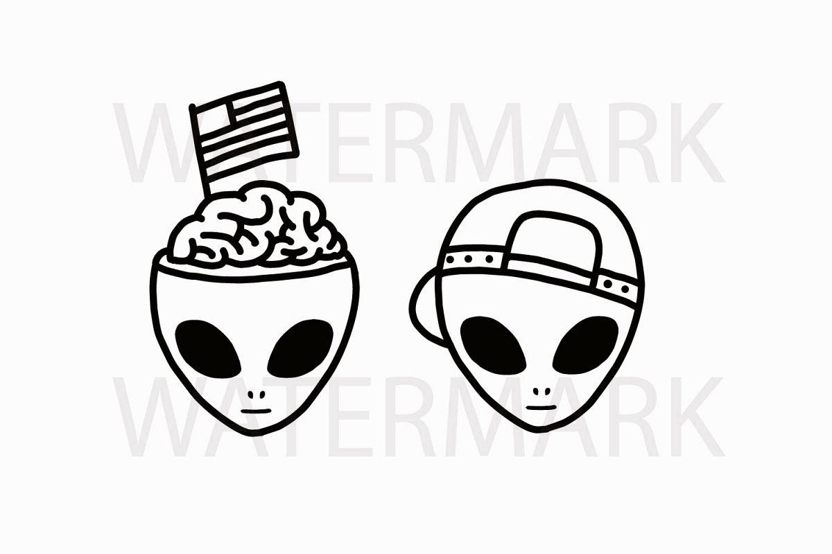 1200x800 Alien Open Brain With Flag And In A Cap - Alien Drawing