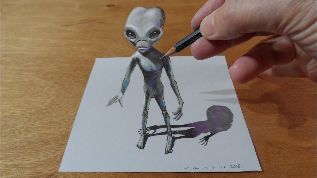 1280x720 Drawing A Alien, Trick Art - Alien Drawing