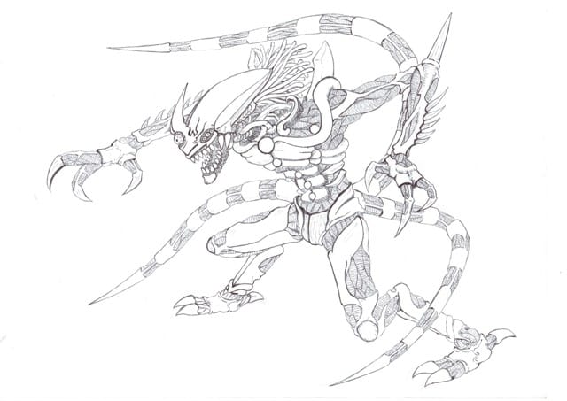 640x453 Hand Draw Robot, Monster, And Alien Character - Alien Drawing
