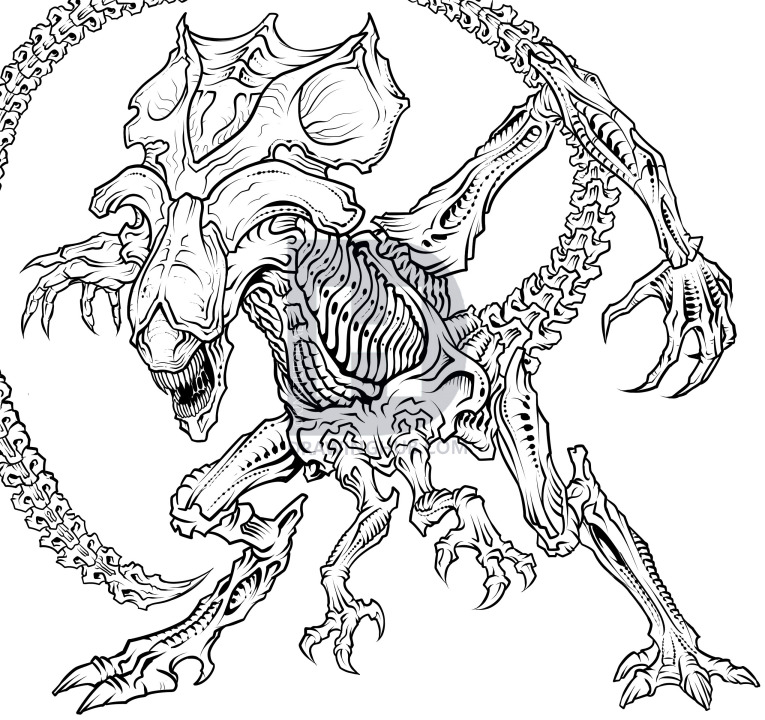 765x720 How To Draw A Queen Alien, Queen Xenomorph, Step - Alien Drawing