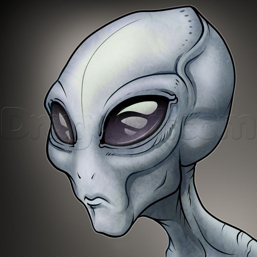 864x864 How To Draw A Gray Alien, The Grays, Step - Alien Drawing