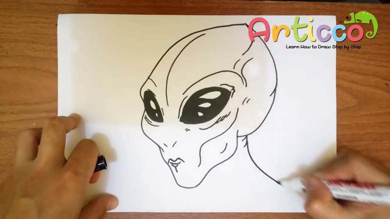 1280x720 How To Draw An Alien Face Step - Alien Drawing