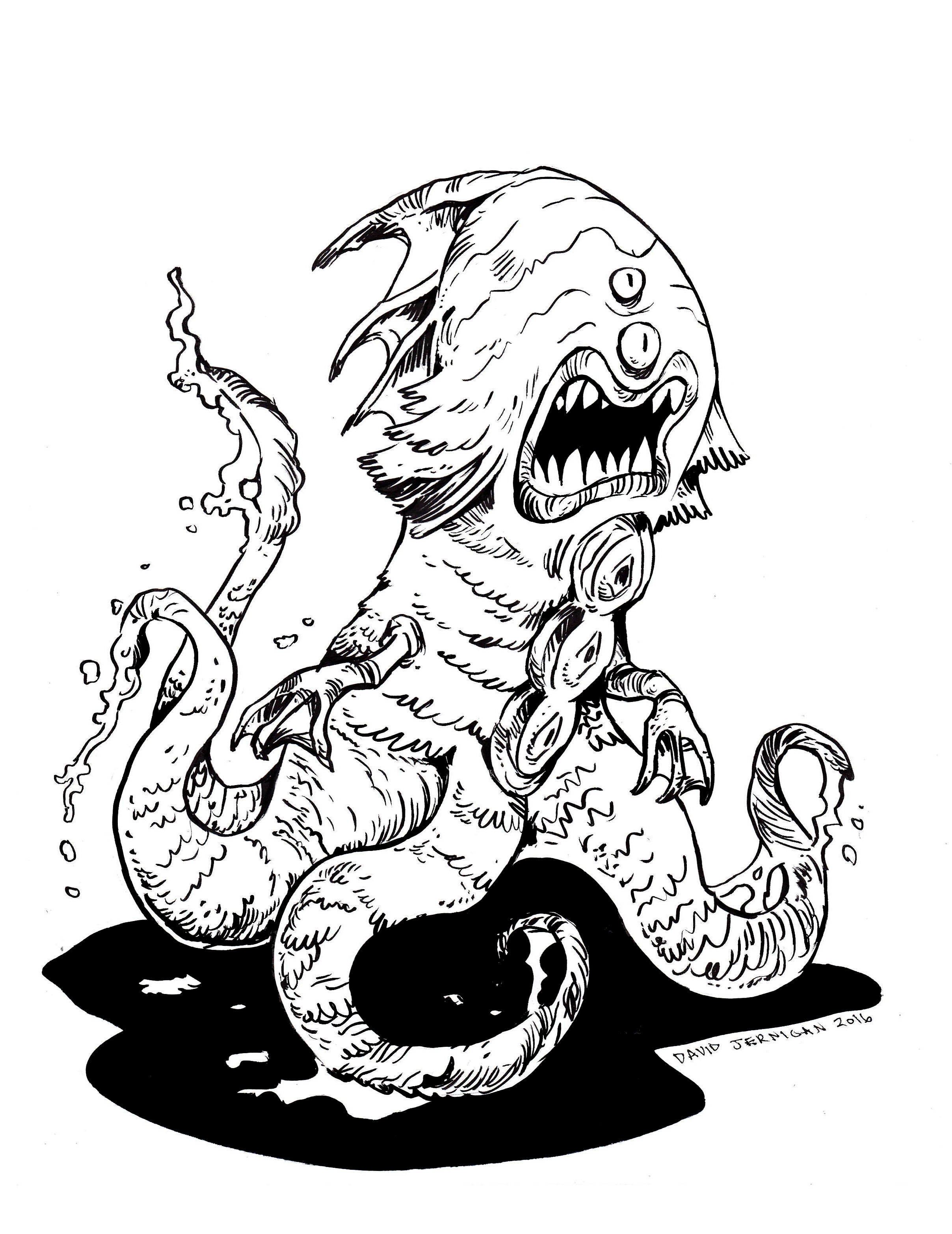 2416x3131 My Sixth Drawing For Inktober Of An Alien Monster - Alien Drawing