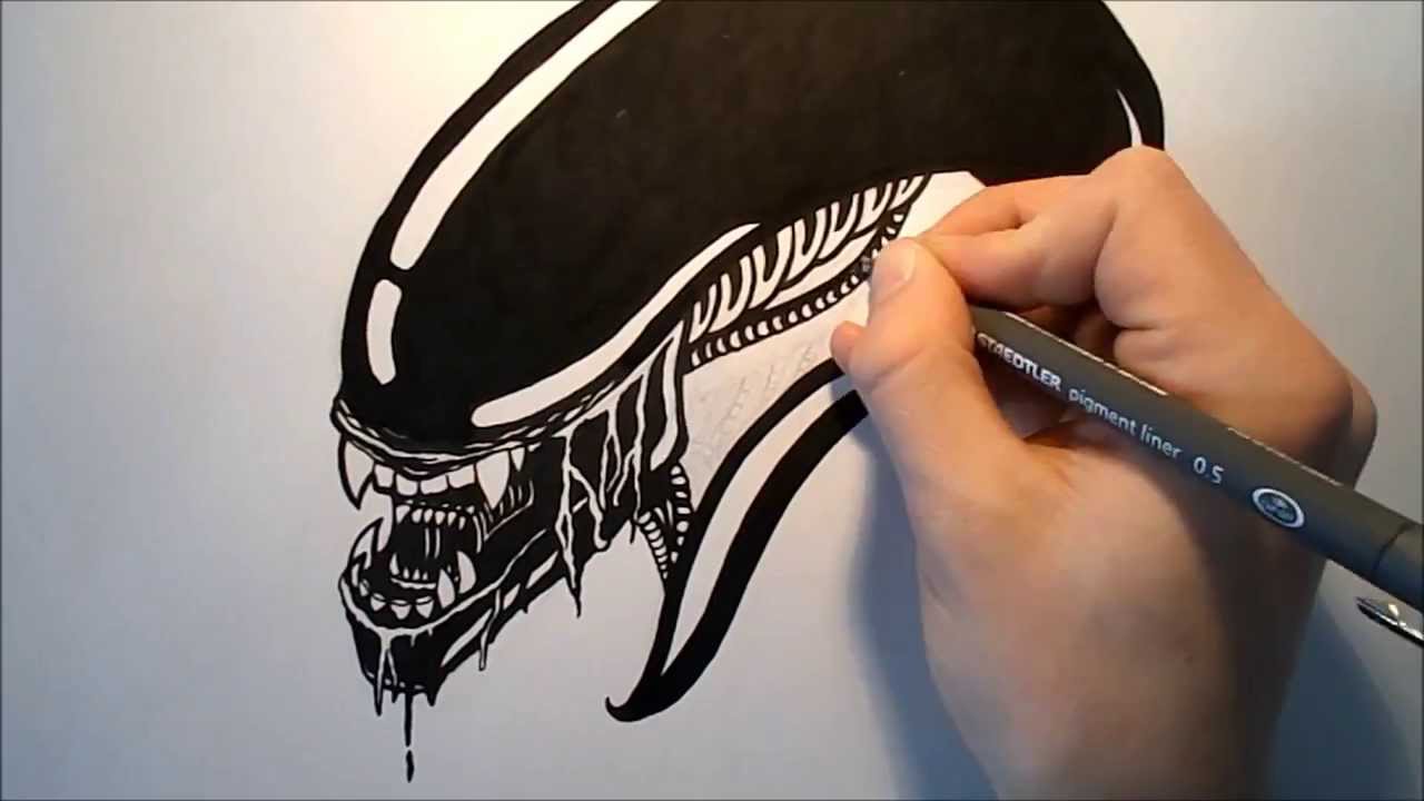 1280x720 How To Draw A Xenomorph Alien Head - Alien Head Drawing