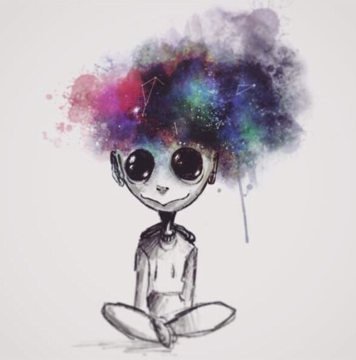 500x505 Little Alien With Universe Exploding Head Or Just A Random - Alien Head Drawing