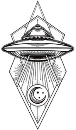 259x439 Black And White Alien Ufo Ship In Geometric Diamond - Alien Ship Drawing