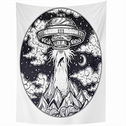 425x425 Alliucoo Wall Tapestries X Inches Black - Alien Spaceship Drawing