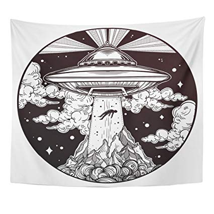 425x425 Emvency Tapestry Alien Spaceship Ufo Flying Saucer - Alien Spaceship Drawing