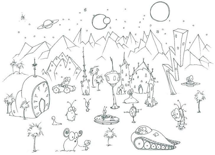 728x525 Coloring Pages For Adults To Print Kids Free Halloween Alien - Alien Spaceship Drawing