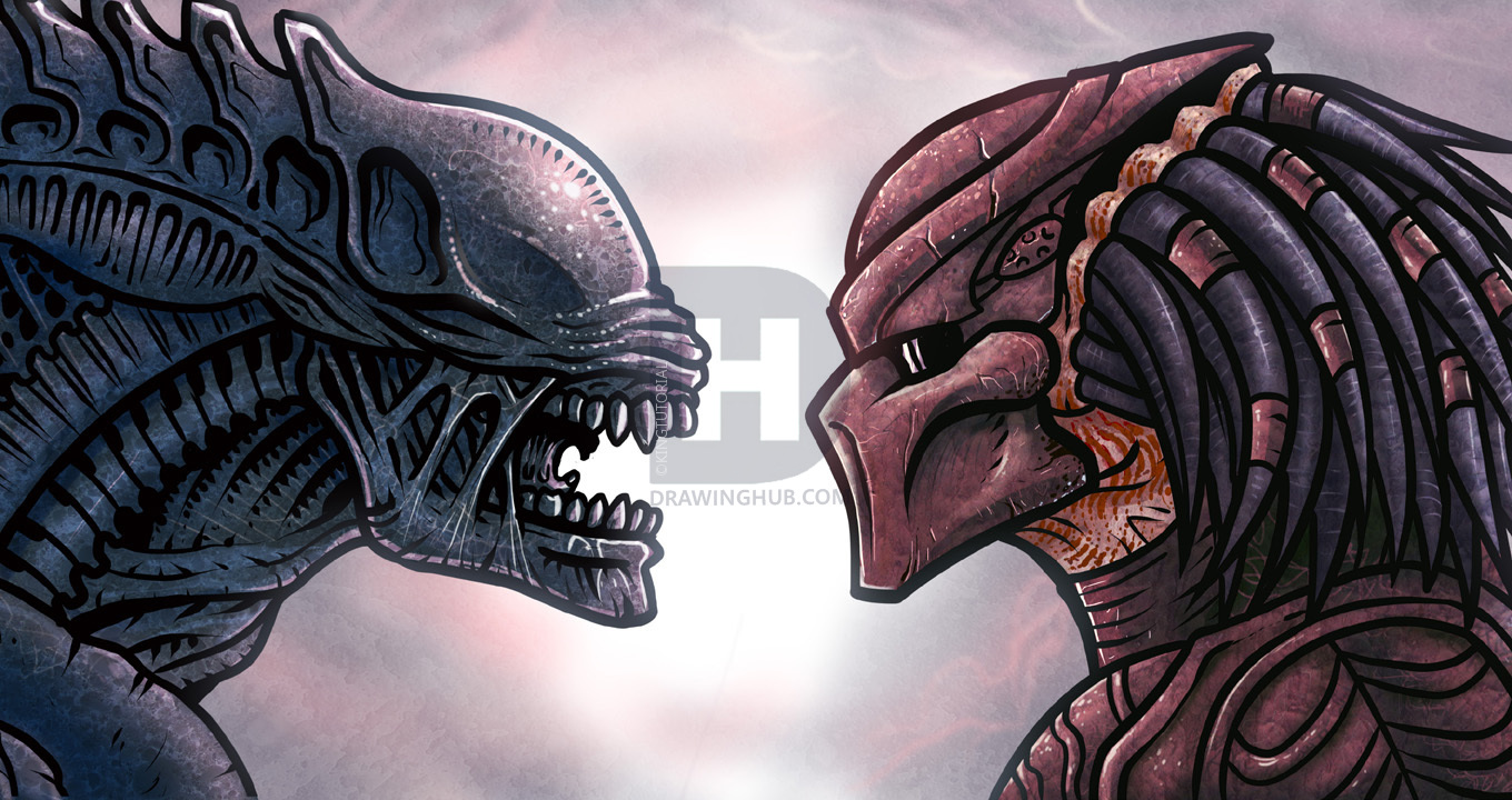 1360x720 How To Draw Alien Vs Predator, Step - Alien Vs Predator Drawing