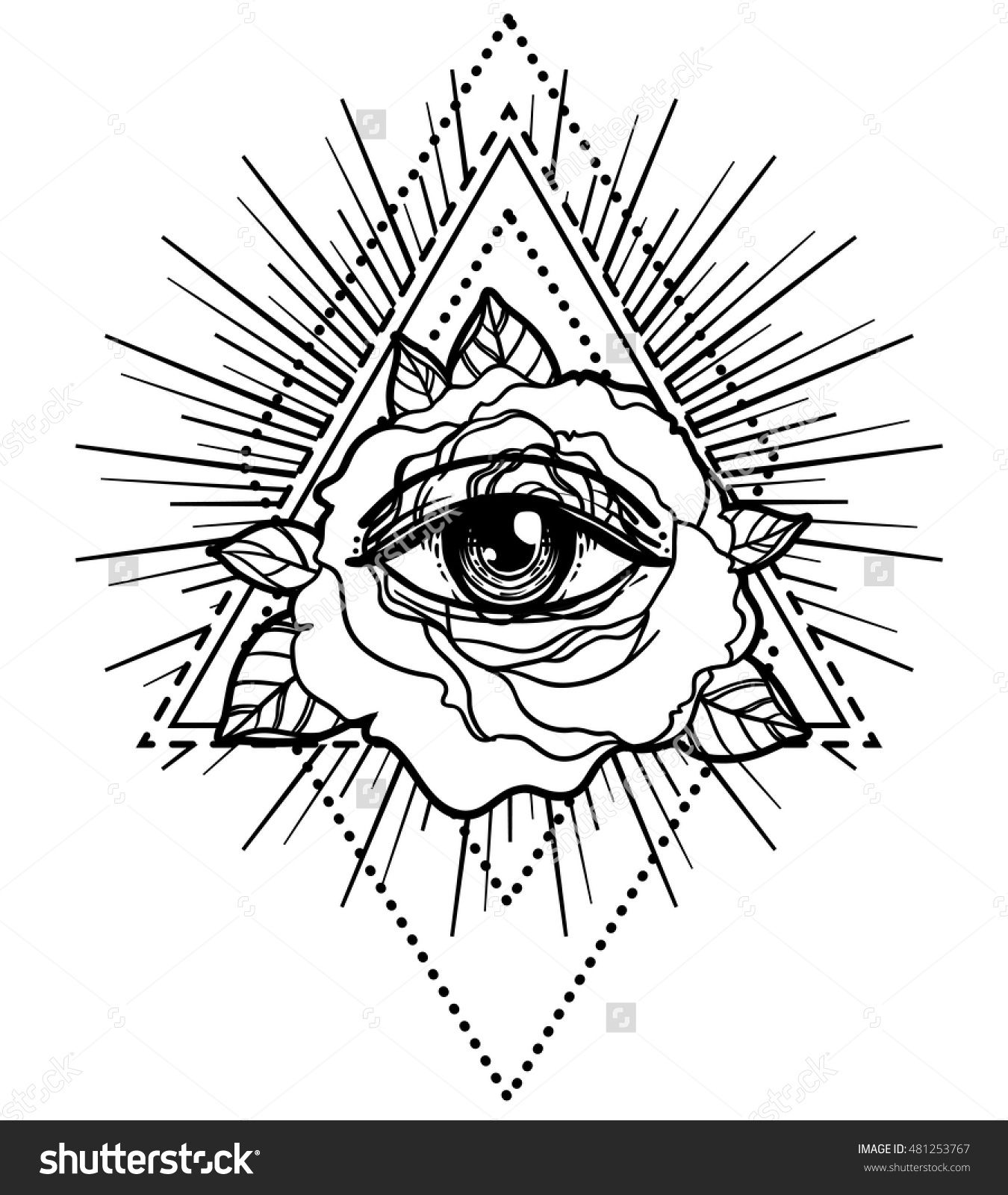 1350x1600 All Seeing Eye Pyramid Symbol With Rose Flower Sacred Geometry - All Seeing Eye Drawing