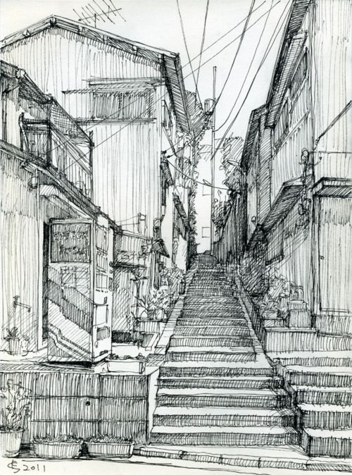 500x674 Back Alley Sketch - Alley Drawing