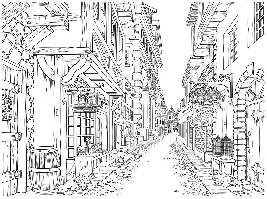 900x672 Diagon Alley No Kids - Alley Drawing