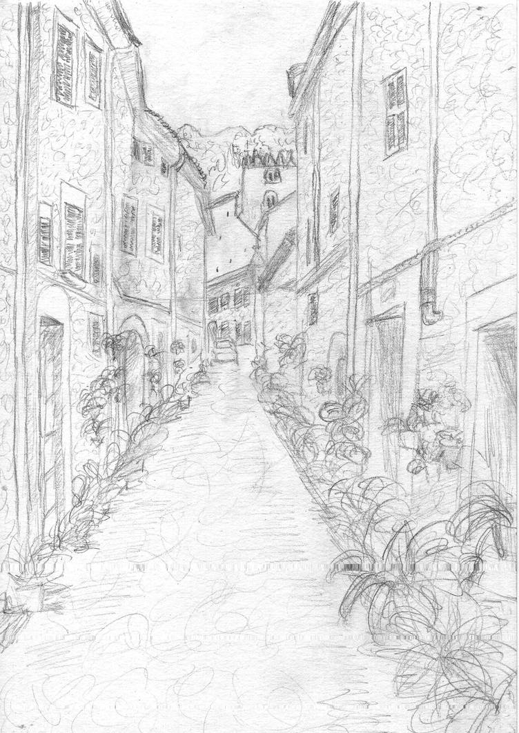 752x1063 Valldemossa Alley Drawing - Alley Drawing
