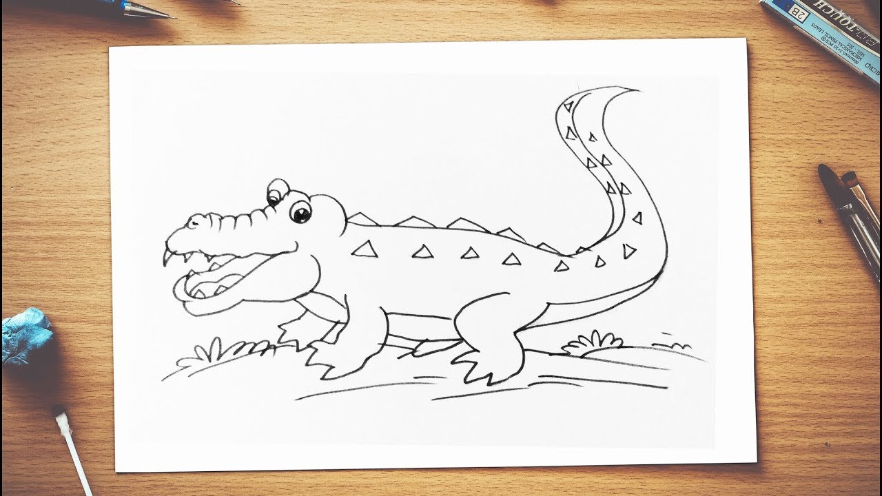 1280x720 how to draw an alligator with its mouth open step - Alligator Cartoon Drawing