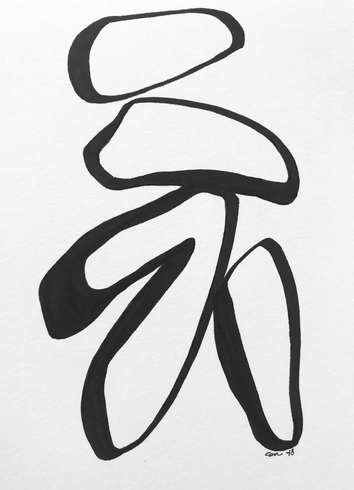 720x996 modern original pen ink drawing, tipping point - Almond Drawing