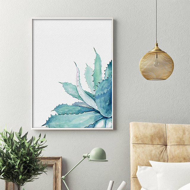 640x640 framed watercolor cactus aloe vera scandi art painting leaves - Aloe Vera Drawing